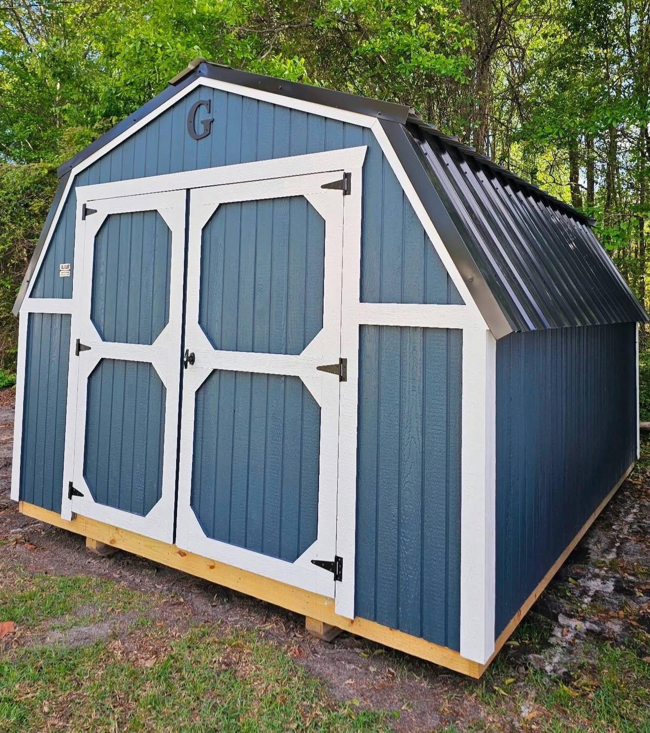 Light blue portable building